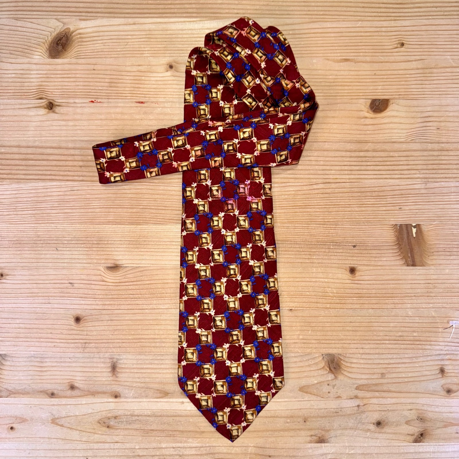 Robert Talbott Best Of Class Silk Tie Burgundy Geometric Print 58" Mens Usa